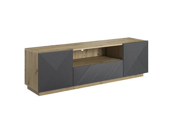 Moderní TV skříňka Asha 167 cm s zásuvkou a nikou - Dub artisan / rivier stone mat