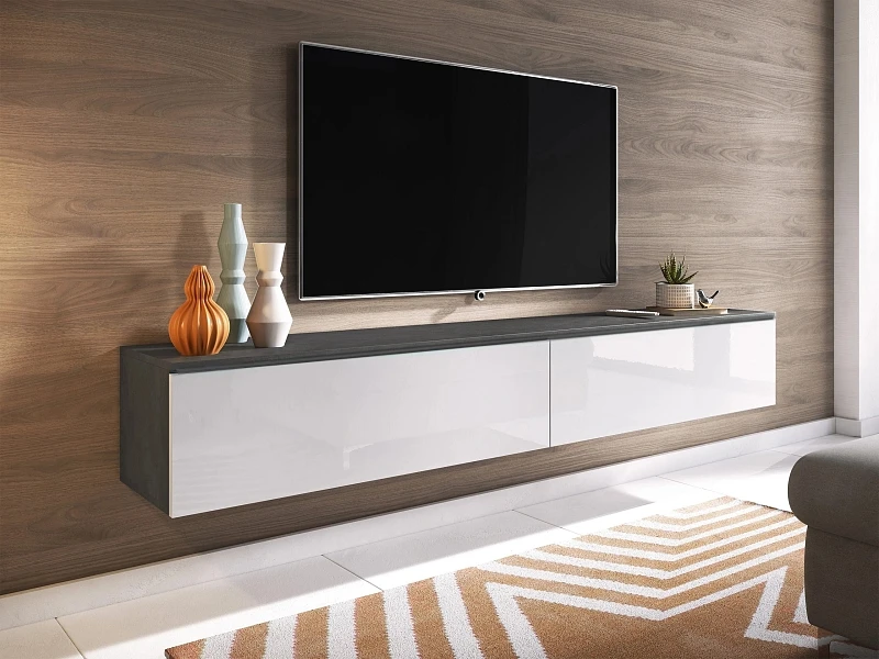  TV stolek D 180 – variabilní pro zavěšení i postavení - Matera / biely lesk