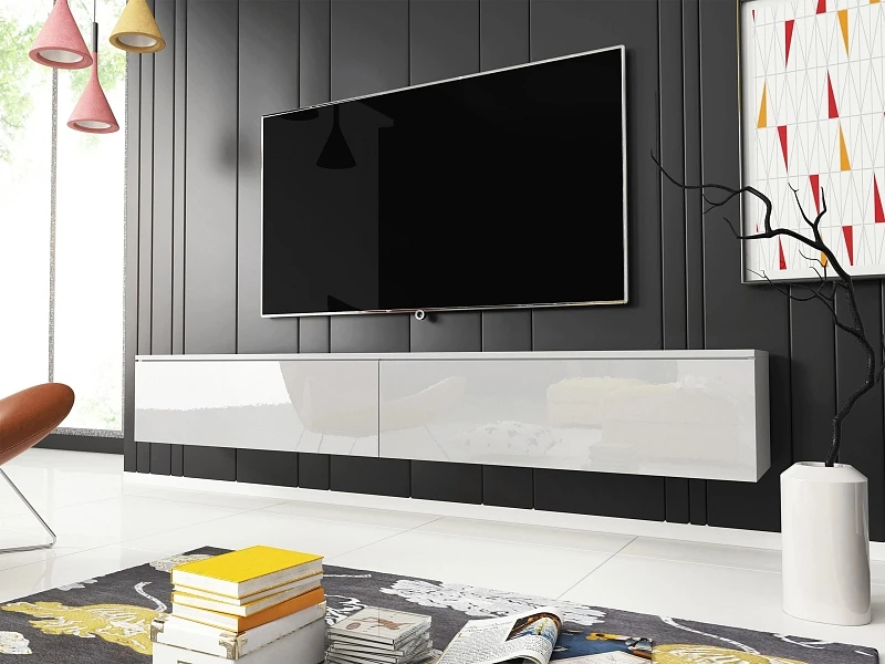  TV stolek D 180 – variabilní pro zavěšení i postavení - Biely lesk