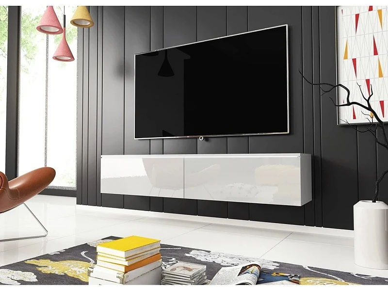 TV stolek D 140 - variabilní pro zavěšení i postavení - Biely lesk