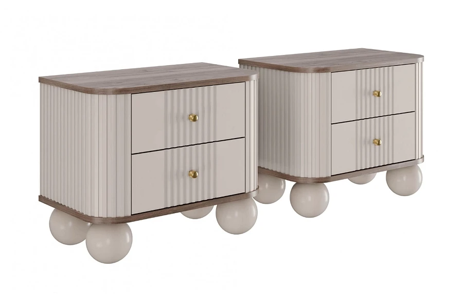 Set nočních stolků Vesper 56 cm kulaté nohy - Kašmír / zlatá