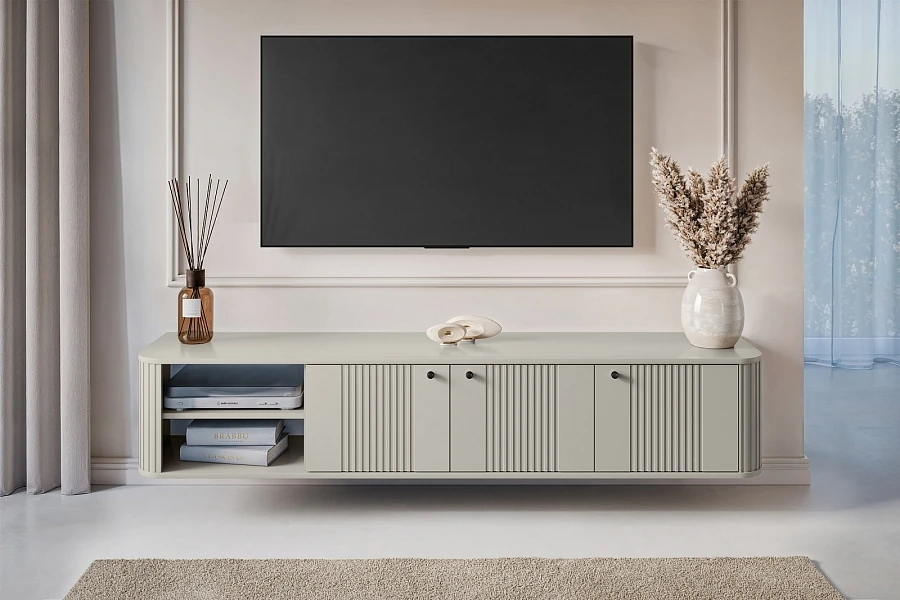 Závěsná TV skříňka Vesper 187 cm třídveřová  - Kašmír / čierna