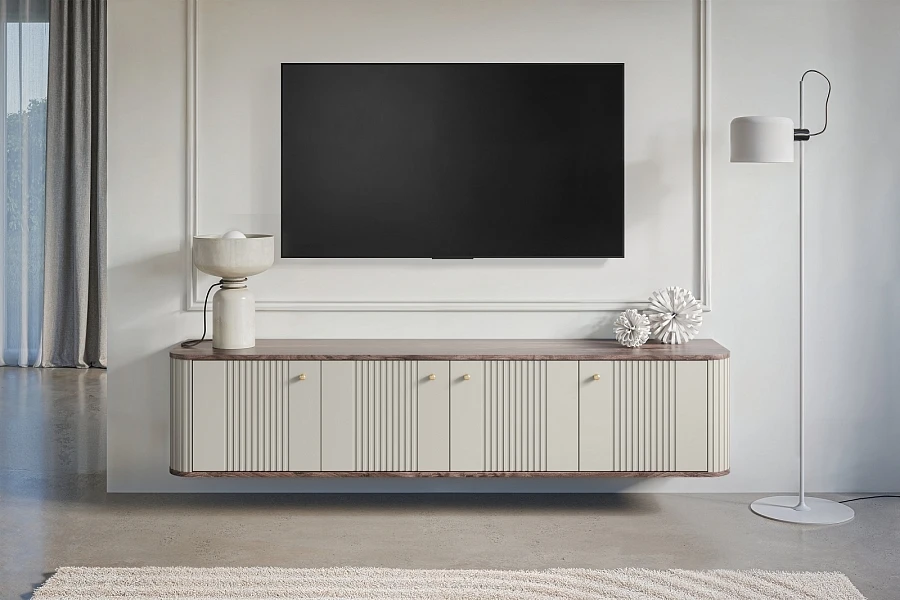Závěsný TV stolek Vesper 4D 187 cm  - Kašmír / Ořech