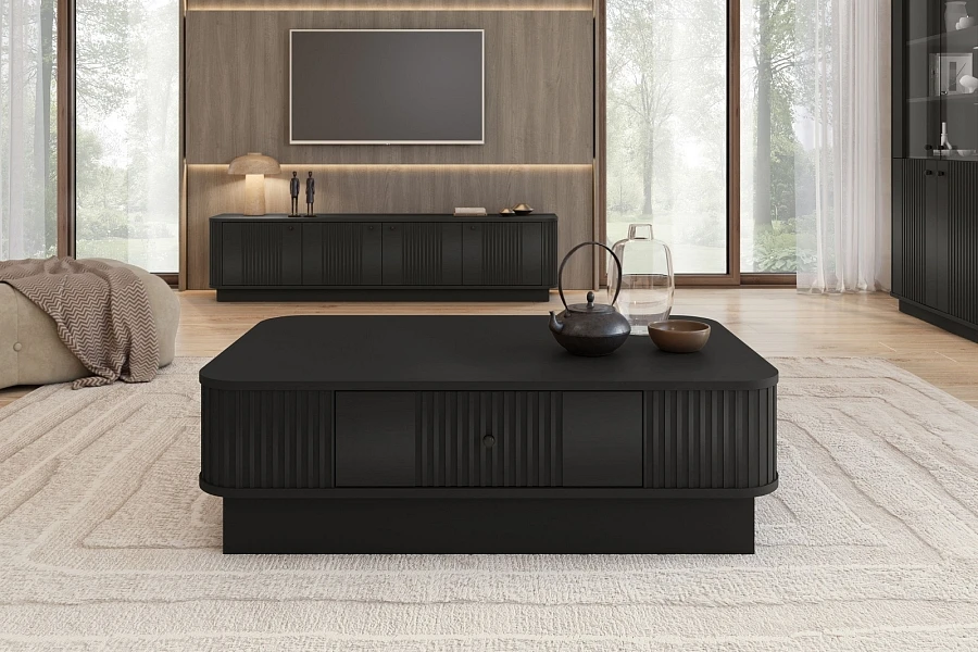 Konferenční stolek Vesper 103x60 cm s šuplíkem a soklem - Čierna