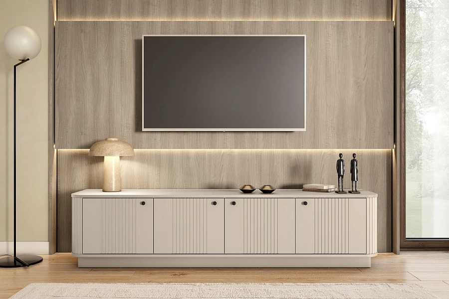 Černá TV skříňka Vesper 4D 187 cm s soklem  - Kašmír / čierna