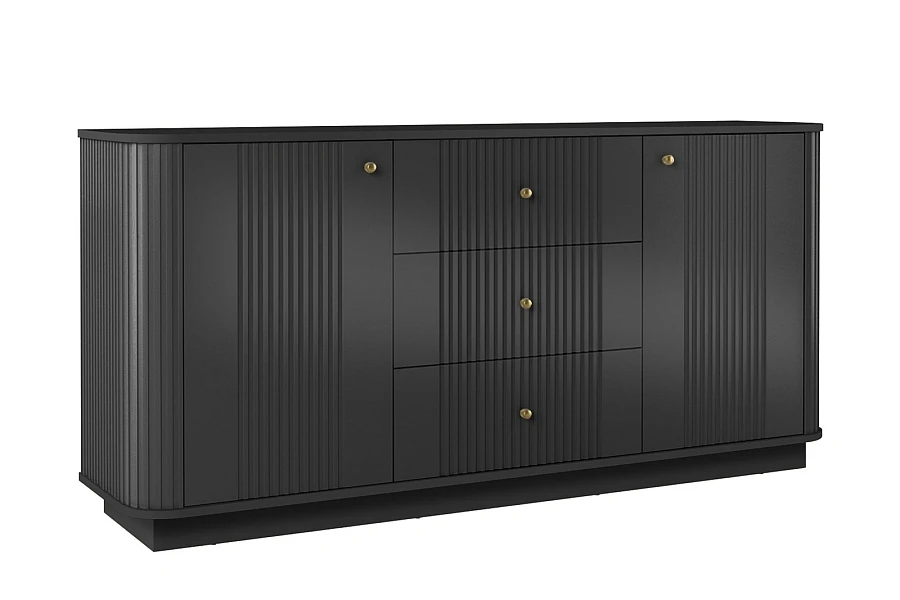 Komoda Vesper 160 cm se zásuvkami na soklu - Čierna / zlatá