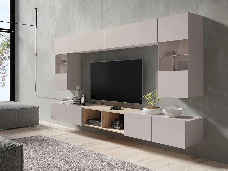 Obývací stěna CALABRINI XXIV s LED osvětlením - Dub artisan / Kašmír