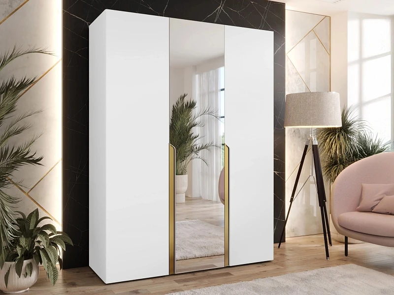 Šatní skříň MILA 2 150 se zrcadlem - Biela / zlatá