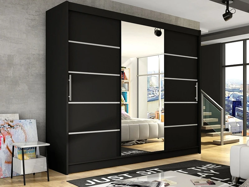 Posuvná šatní skříň ASTON / DASTO VI_NEW se zrcadlem - Čierna
