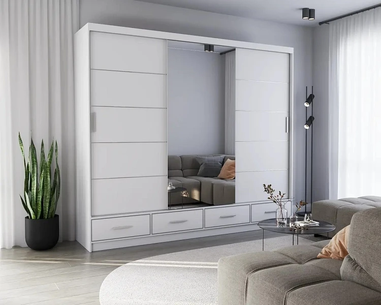 Šatní skříň FLORENCE 250x218 se zrcadlem bílá