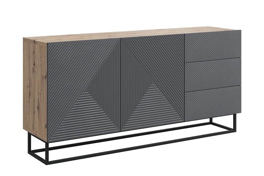 Moderní komoda Asha 167 cm dvoudveřová se zásuvkami  - Dub artisan