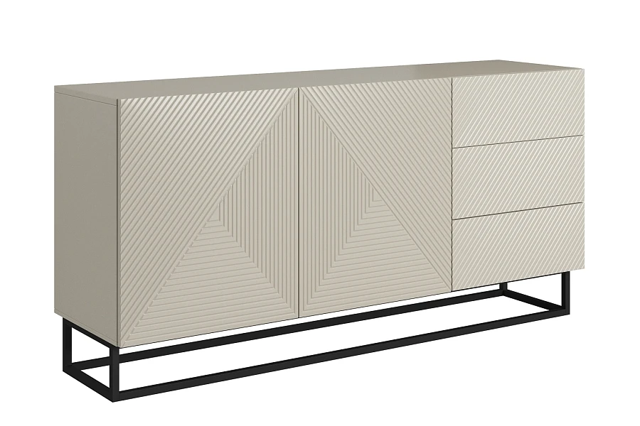 Moderní komoda Asha 167 cm dvoudveřová se zásuvkami  - Kašmí / černý rám