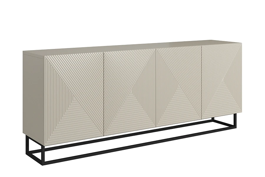Komoda ASHA 200 cm čtyřdveřová  - Kašmír / černý rám