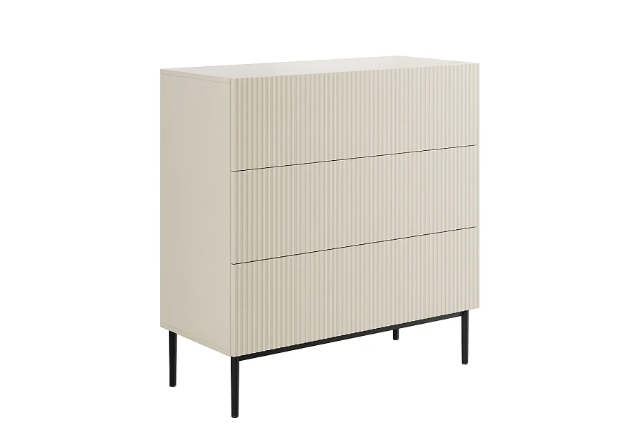 Moderní komoda Nicole 100 cm s zásuvkami a ryhovaným čelem  - Kašmír / černé nožky