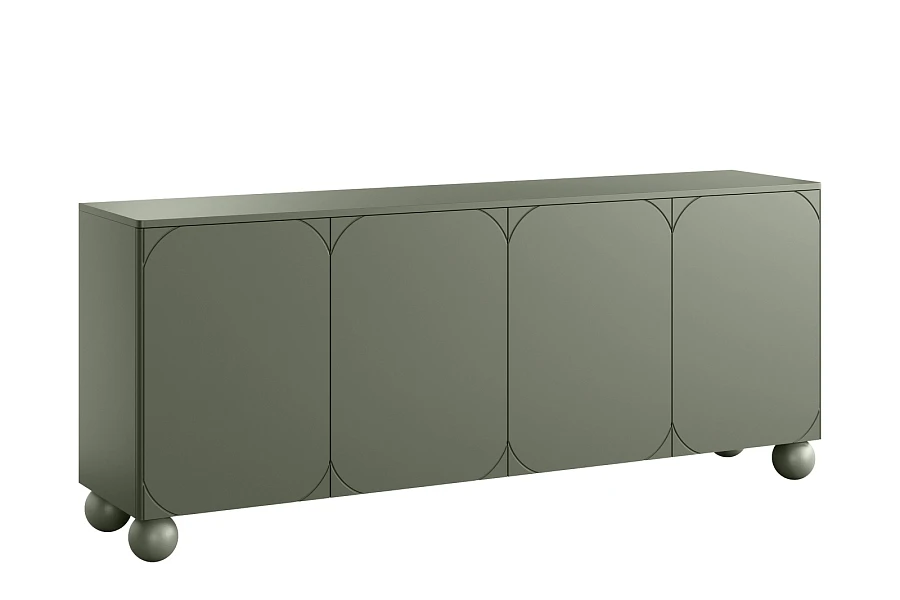 Komoda Sonatia II 200 cm čtyřdveřová se čtyřmi skrytými zásuvkami - olivová / nohy koule