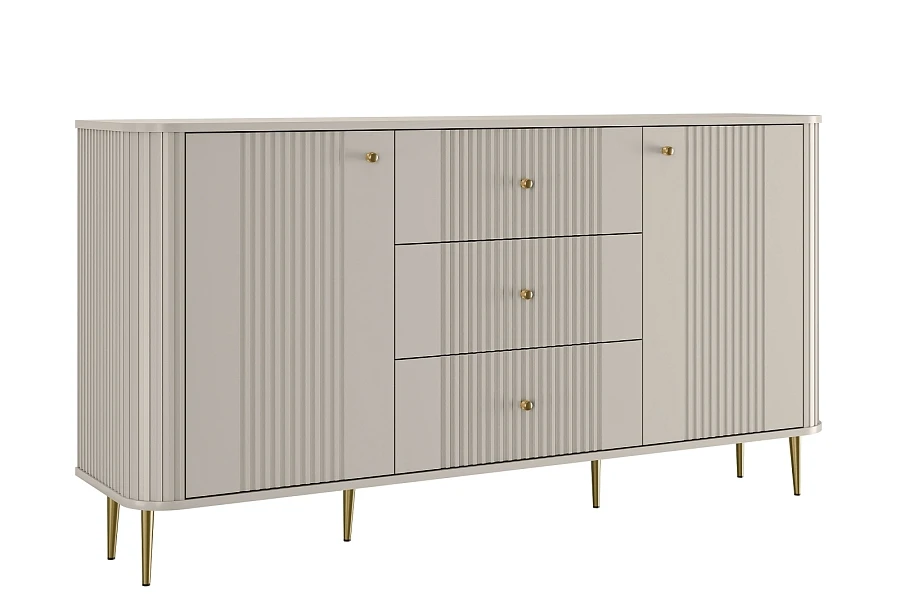 Komoda Vesper 160 cm se zásuvkami na nožkách - Kašmírová / zlaté nožky