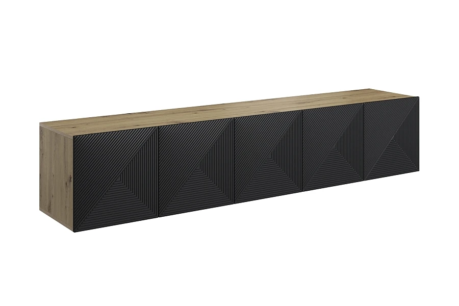Závěsná TV skříňka Asha 200 cm s drážkovanými dvířky  - Dub
