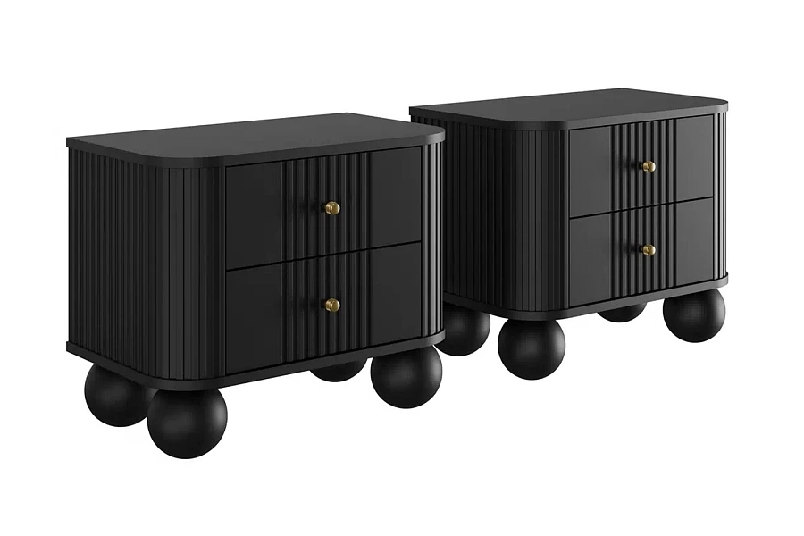 Set nočních stolků Vesper 56 cm kulaté nohy - Čierna / zlatá