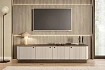 Černá TV skříňka Vesper 4D 187 cm s soklem  - Kašmír / Ořech / Černé úchytky