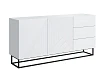 Moderní komoda Asha 167 cm dvoudveřová se zásuvkami  - Bílý mat / černý rám