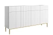 Čtyřdveřová komoda Nicole 200 cm se zásuvkami s ryhovaným čelem  - Biela / Zlaté nožičky