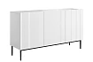 Moderní komoda Nicole 150 cm třídveřová s ryhovaným čelem  - Biela / Čierne nožičky