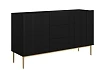 Moderní komoda Nicole 150 cm s šuplíky a rýhovaným čelem - Čierna / Zlaté nožičky