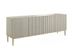 Moderní komoda Nicole 200 cm čtyřdveřová s ryhovaným čelem  - Kašmírová / zlaté nožky