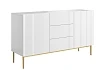 Moderní komoda Nicole 150 cm s šuplíky a rýhovaným čelem - Biela / Zlaté nožičky